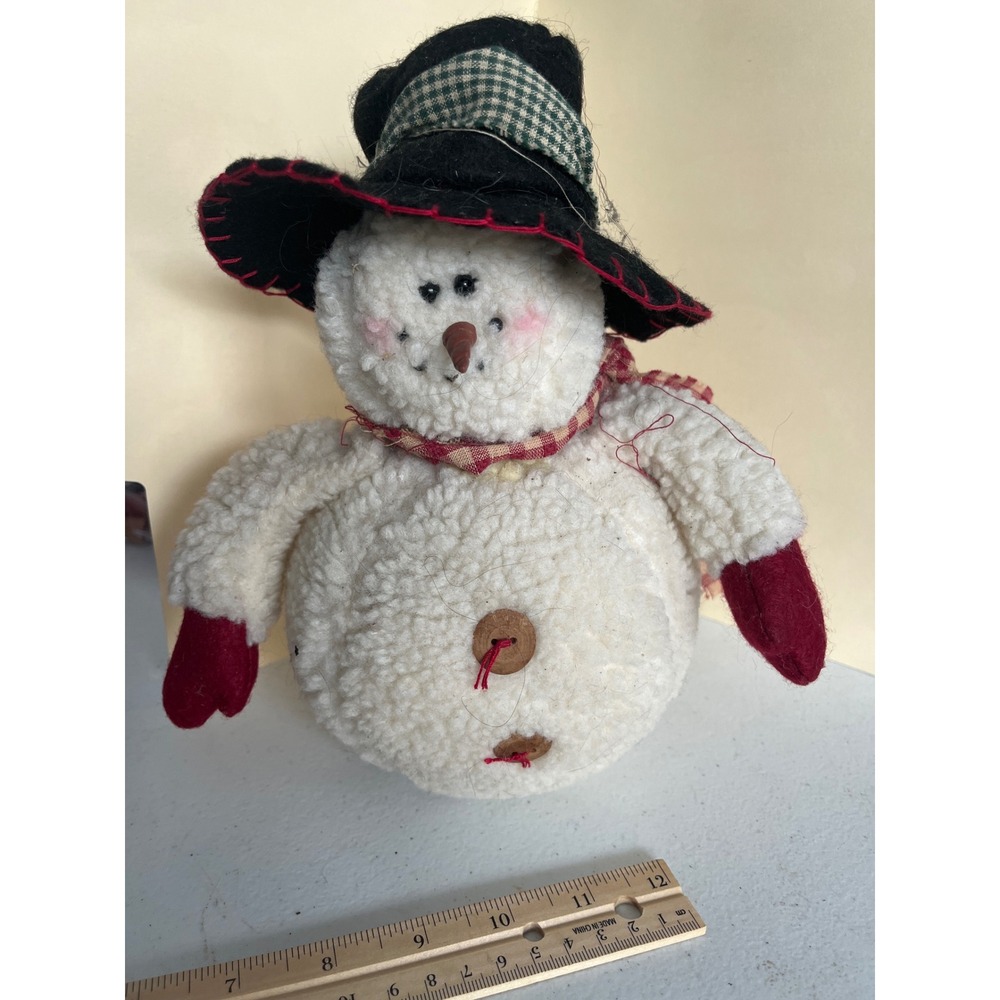 Delton Products Corp Primitive Snowman Plush Holiday Decor Top Hat Scarf 10in